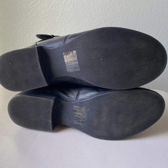 Steve Madden Enngage Black Leather Mid Calf Boots Moto Style Gold Women's Size 8 - Picture 13 of 16